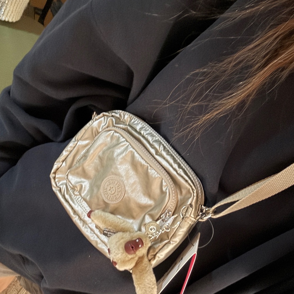 New Kipling Silver hubei zippered Crossbody belt Bag adjustable